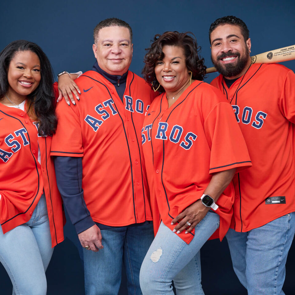Family Portrait of Houston Astros Fans Celebrating Their Home Team In A Photograph